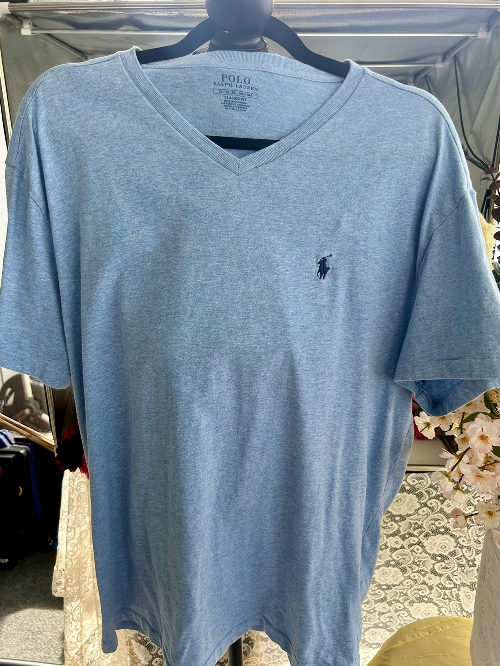 Nautical Coastal Preppy Polo by Ralph Lauren Heather Light Blue V-Neck Tee